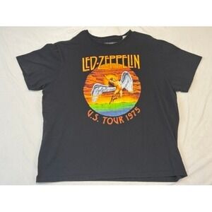 Led Zeppelin US Tour 1975 Icarus Graphic T-Shirt Mens 4XL Black Cotton